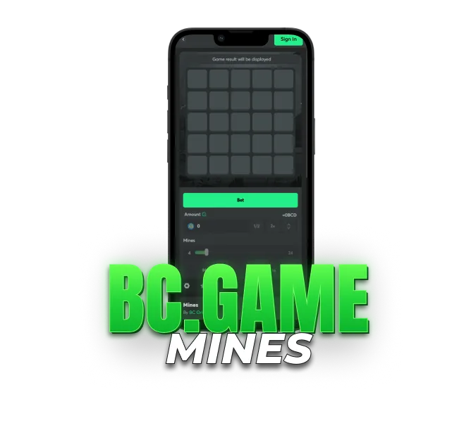BC.GAME Mines casino game interface on mobile with mine selection and betting controls.