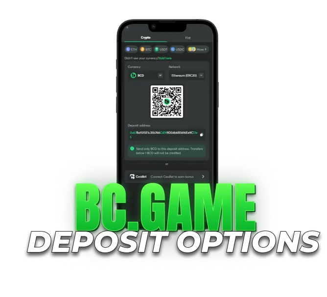 deposit options with cryptocurrency payment, QR code and crypto wallet deposit address